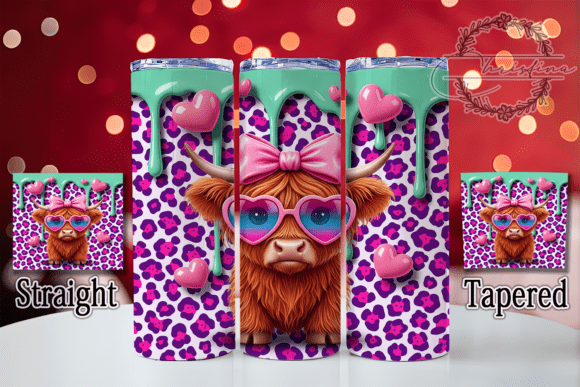 3D Cute Valentine Highland Cow Tumbler