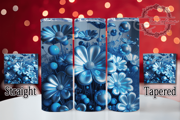 3D Elegant Blue Floral Tumbler
