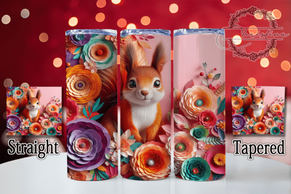 3D Floral Woodland Squirrel Tumbler