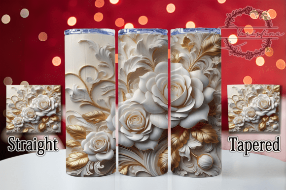 3D Gold White Rose Tumbler Design