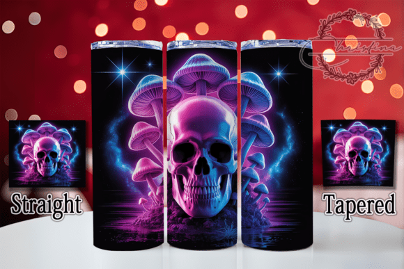 3D Neon Skull Mushroom Tumbler Wrap