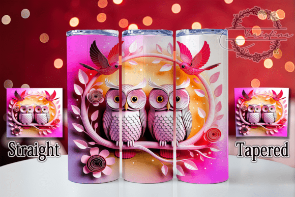 3D Pink Valentine Owl Tumbler