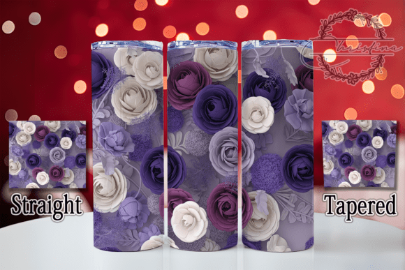 3D Purple Roses Floral Tumbler