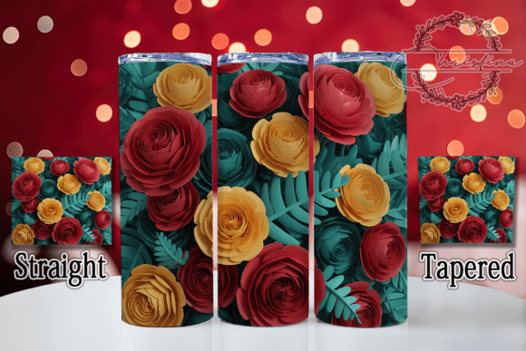 3D Red Yellow Rose Tumbler
