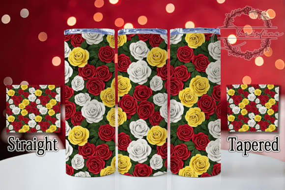 3D Red Yellow White Rose Tumbler