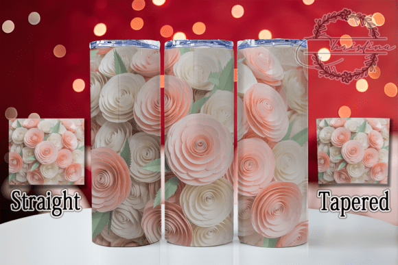 3D White Pink Roses Tumbler