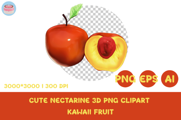 Cute Nectarine 3D PNG Clipart Kawaii