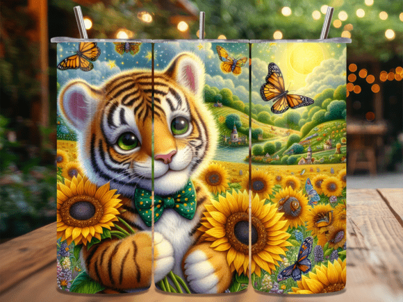 Cute Tiger Sunflower Bowtie 3D Tumbler